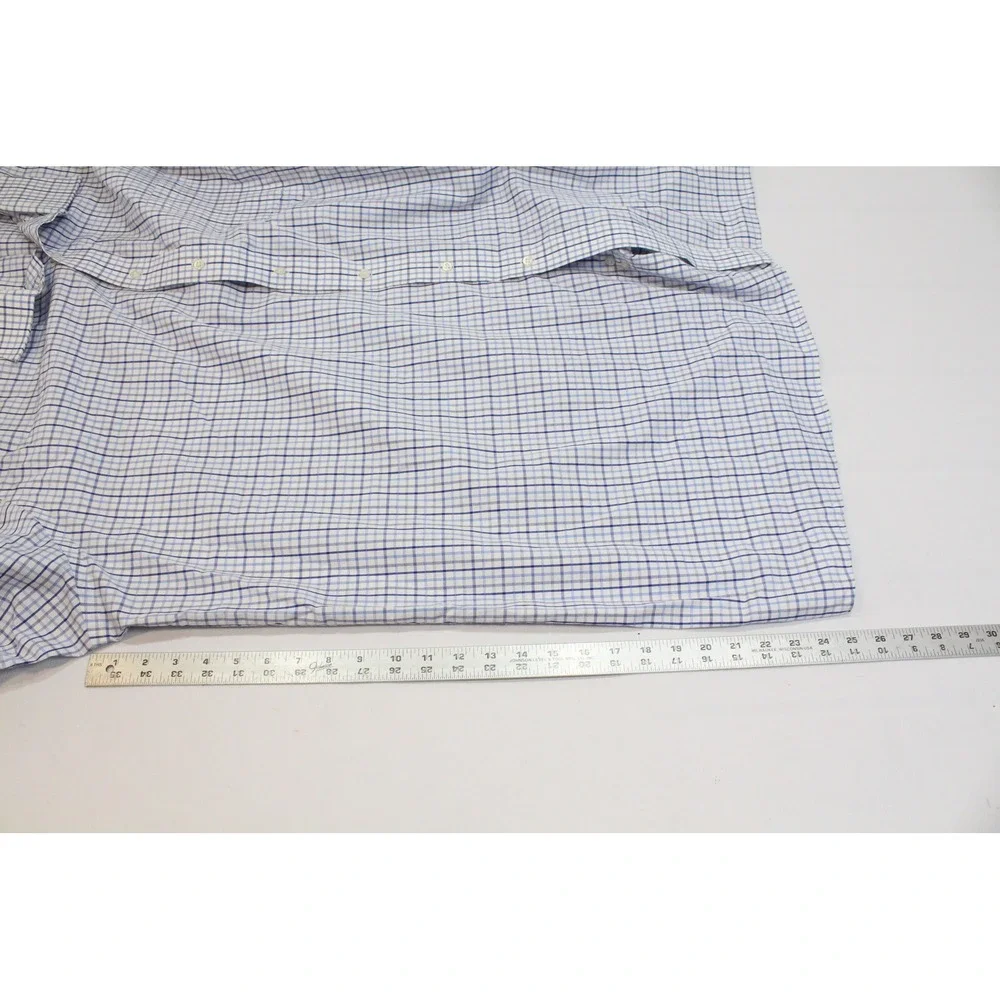 Eagle Shirtmakers Mens 22 37/38 Tall Fit Blue White Check Non-Iron Dress Shirt